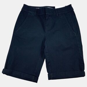 LOFT Bermuda Shorts Womens 00 Navy Blue Cuffed Chino Stretch New With Tags